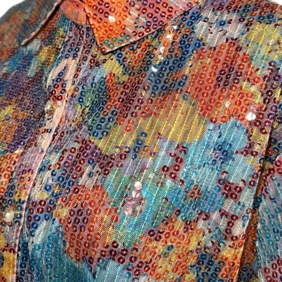 Cato Collection - Limited Edition - Rainbow Floral Sequined Shirt - Size XL - Picture 3 of 10